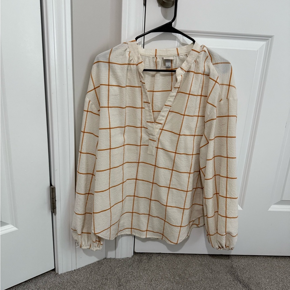 a new day Cream and Orange Grid Blouse